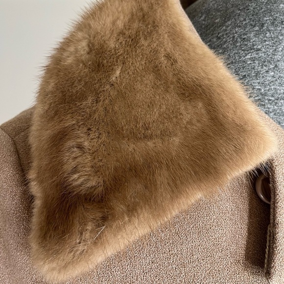 Vintage fur collar wool blend tan beige pea coat, Small - Picture 7 of 16